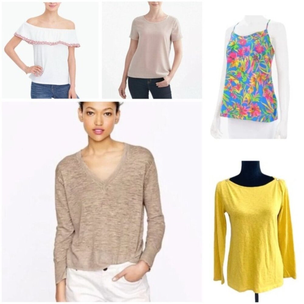 Bundle of 5 J. Crew Preppy Colorful Shirts/Tops, All Size Small